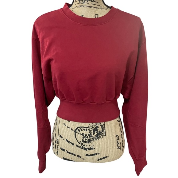 TALENTLESS Tops - Talentless Dolman Crop Crewneck Sweatshirt Maroon Red Fleece Size Medium NEW